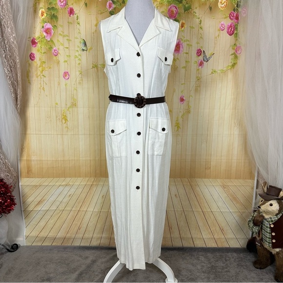 VINTAGE Sherri Martin White Button Up Dress Size 16 - Picture 1 of 12